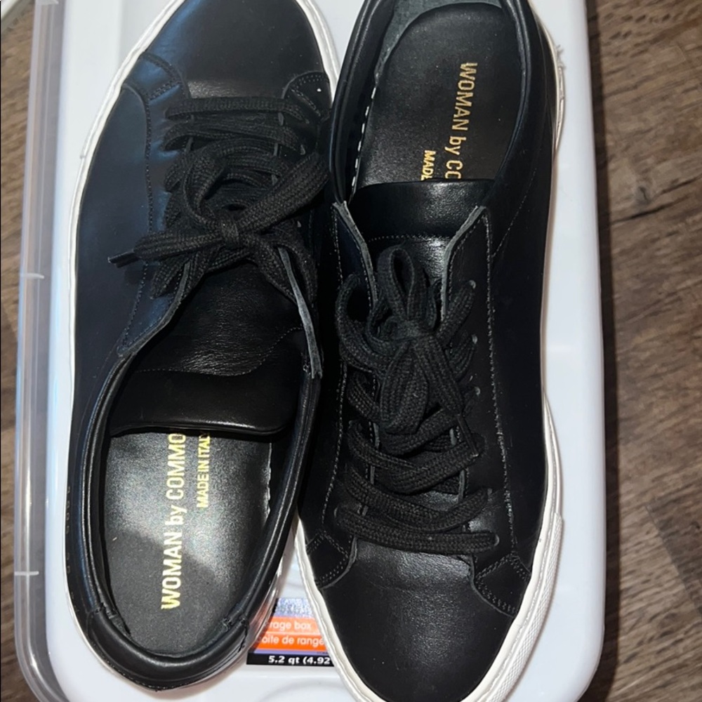 Black leather sneakers
